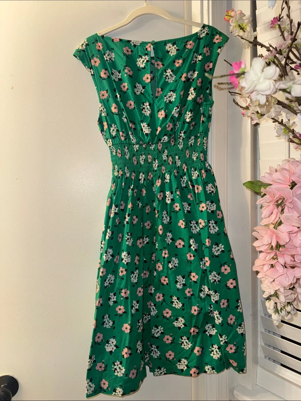 kate spade Green Floral Midi Dress with Pink & White Blooms